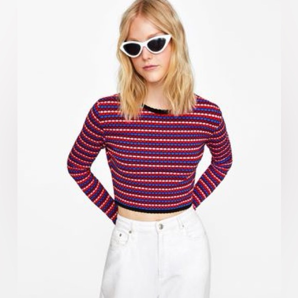 🟡2/30$ | Zara | Crop Fine Knit Multicoloured top - Picture 1 of 11